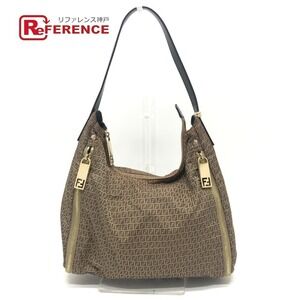 FENDI Zucca Side Zip Shoulder Bag Canvas Beige